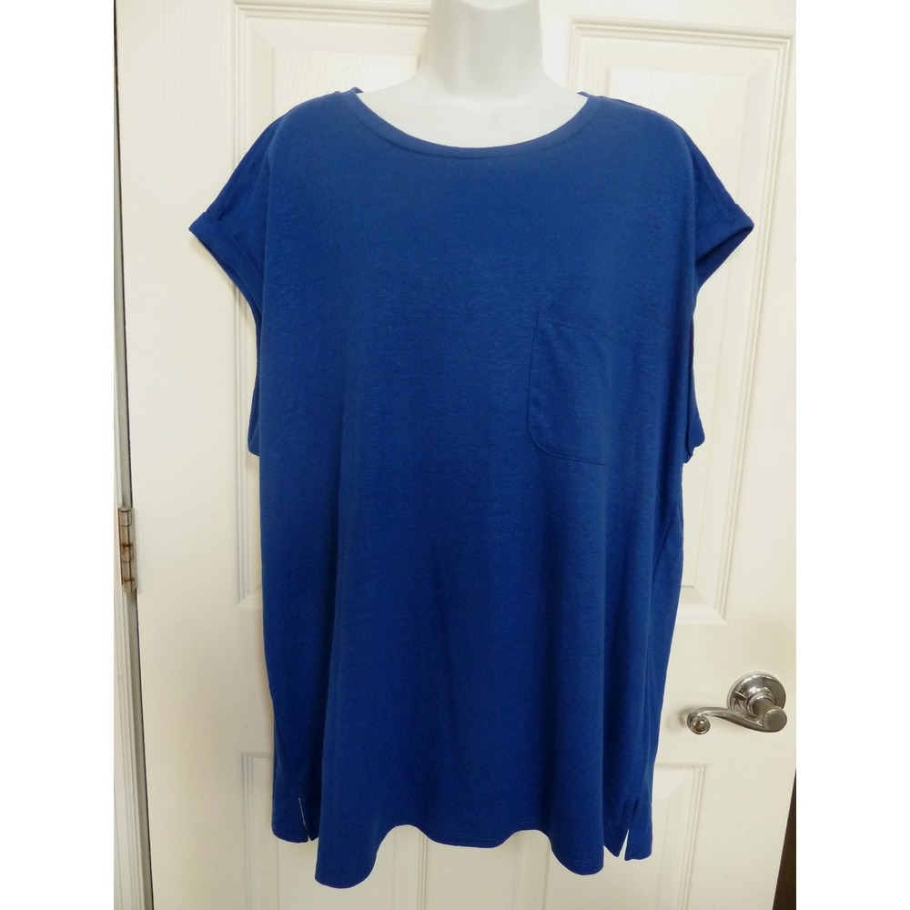 Wonderly Plus Sz 2X Cuffed Sleeveless Linen Blend Boxy Top Blue LGW11107BK NWT